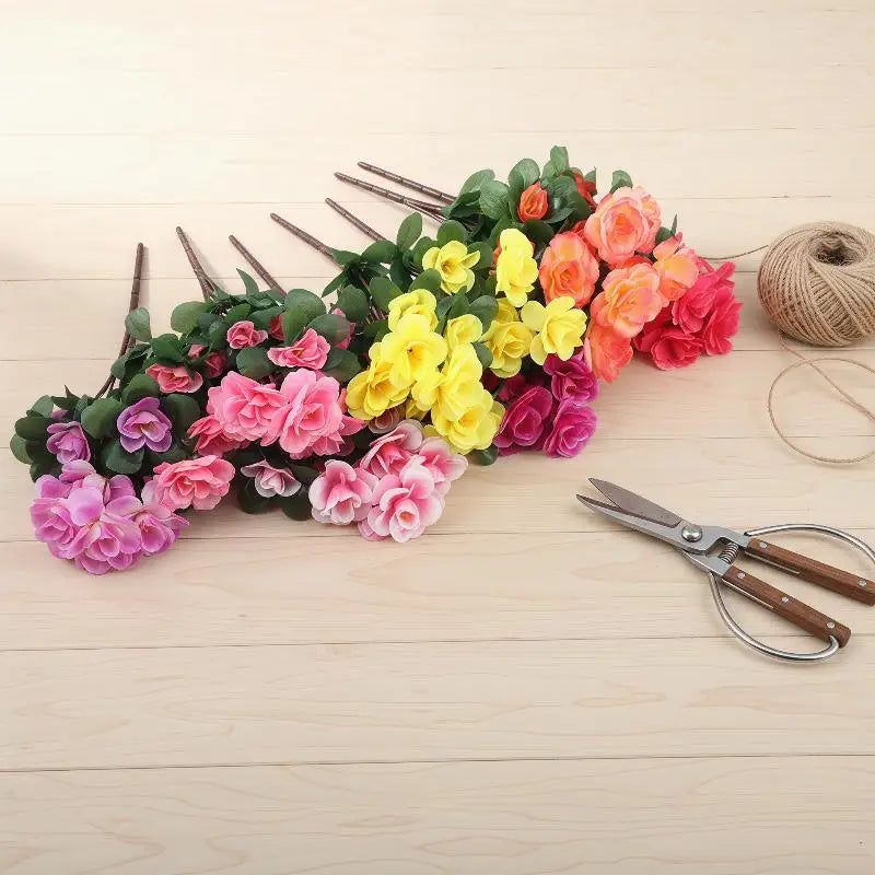 Artificial Azalea Flowers Bouquet Fake Rhododendron Outdoor Garden Qme