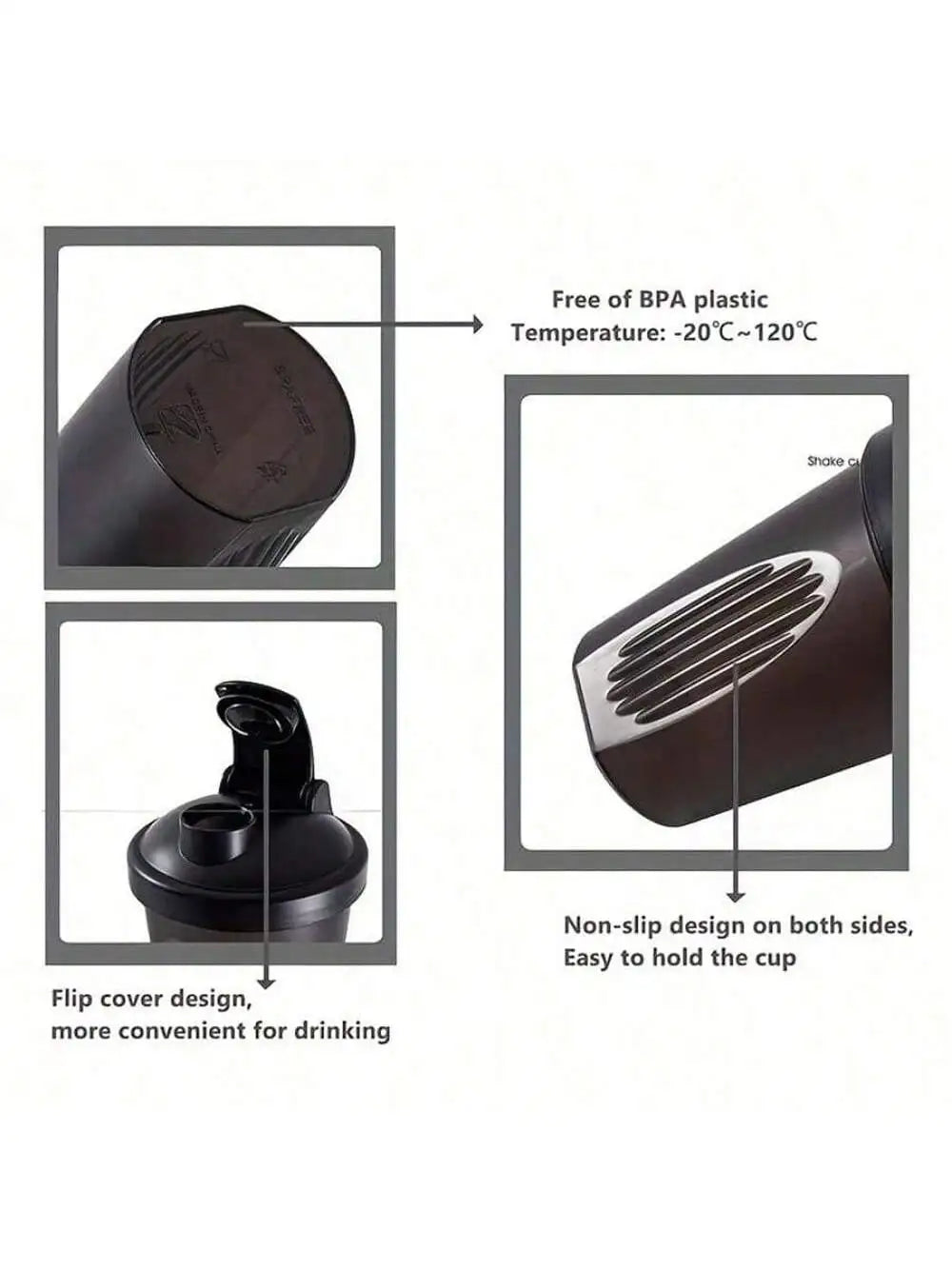 Shaker Bottle Classic Loop Hook Leak Proof Scale Small Stainless Qme