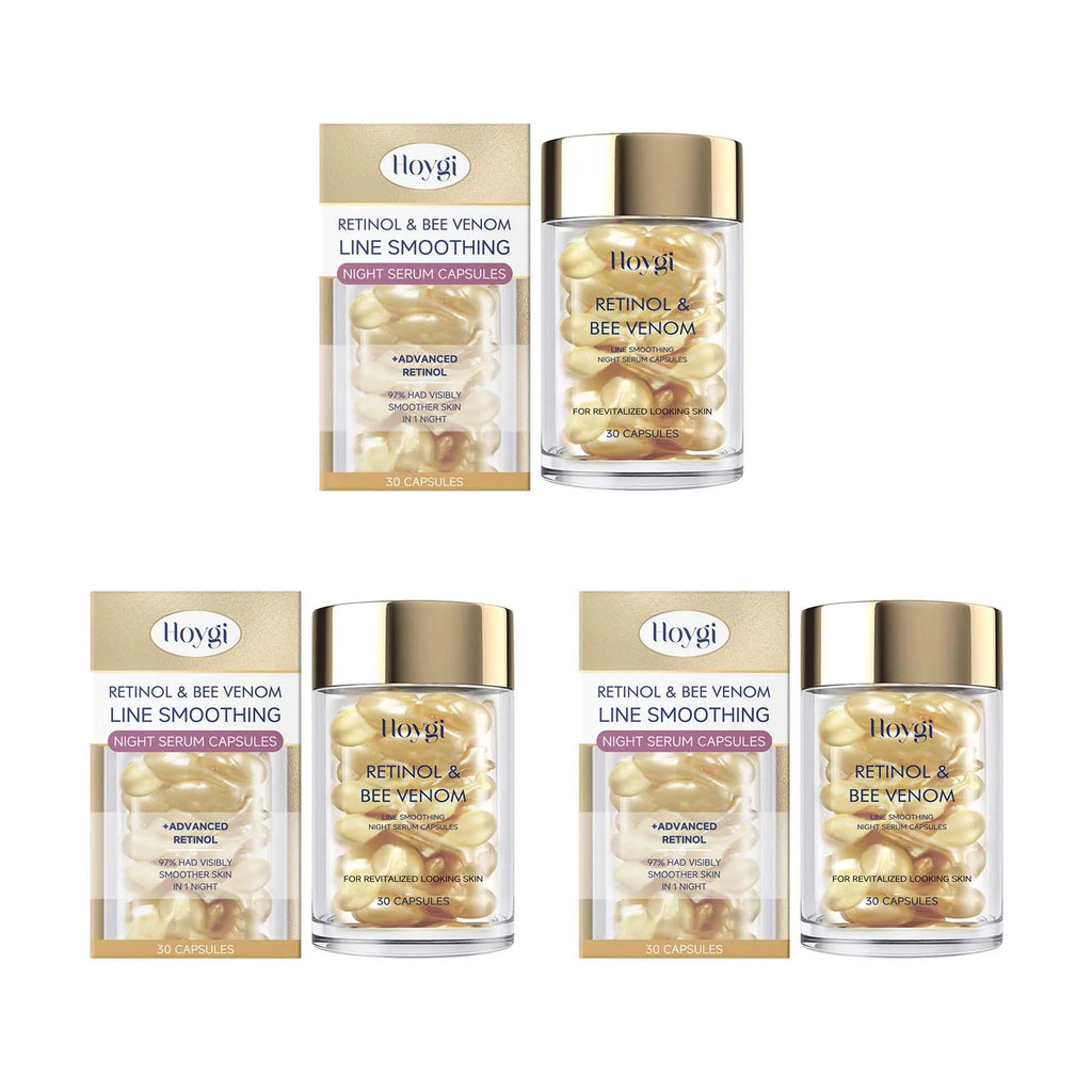 Retinol Bee Venom Facial Capsules Anti-Wrinkle Firming Smoothing Moisturizing Facial Skin Anti-Aging Night Serum for Face & Neck Qme 3 x 30pcs Boxed