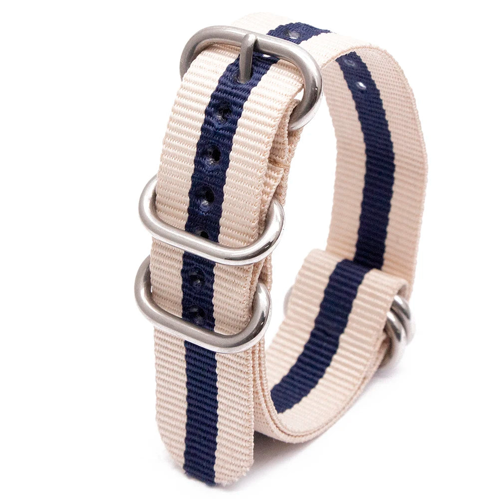 Durable Nylon Watch Strap Army Sport Style Watch Band 18/20/22/24MM 41 Colors Replacement Watch Accessories Qme 2White 1Blue 24mm