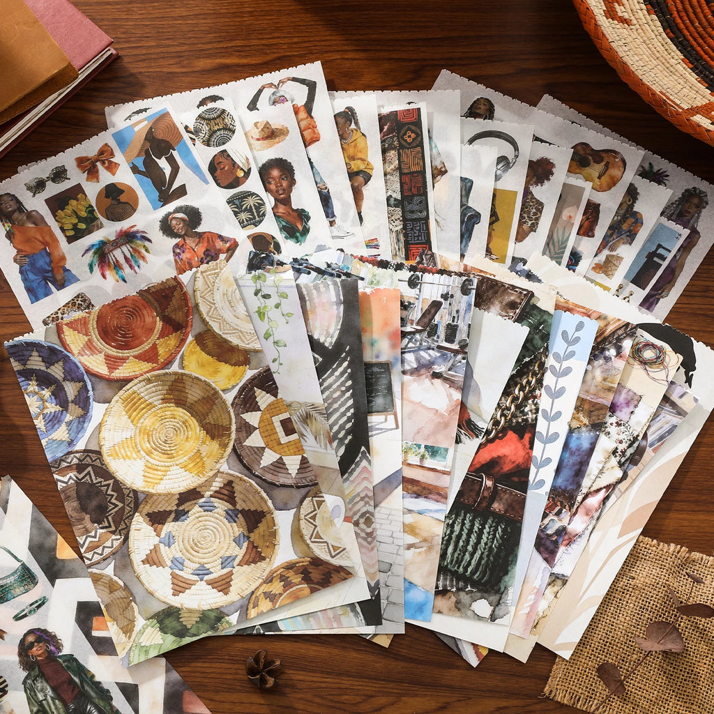 TIANZI 50 Sheets Natural person&Art Paintings Stationery Stickers Book Aesthetic Landscape Cute Scrapbooking Planner Journaling Qme