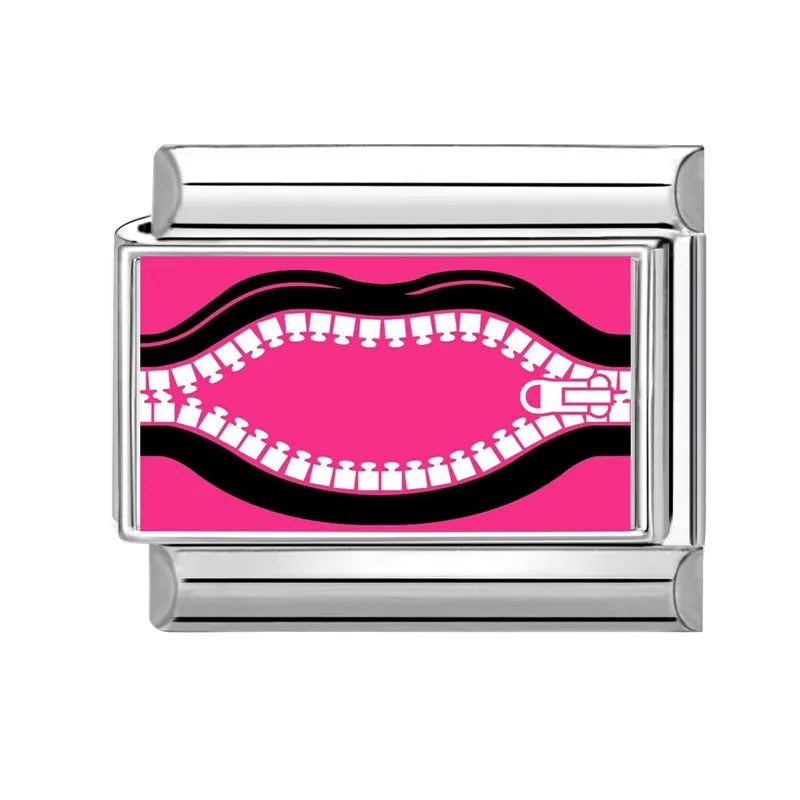 New Y2K Design Pink Heart Leopard CD Lips Hat Italian Charm Links Fit 9mm Stainless Steel Bracelet Women Men DIY Making Gift Qme Style 17