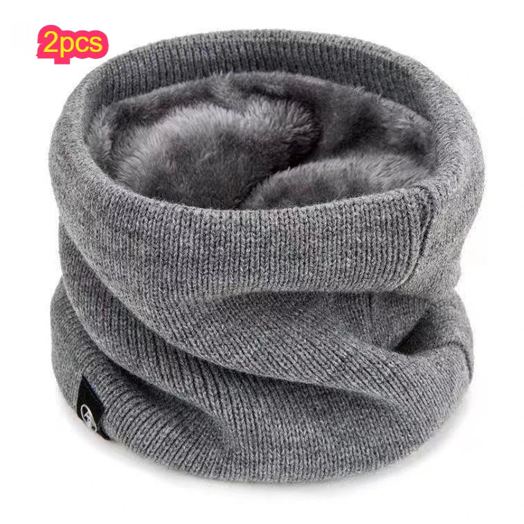 Multifunctional Thermal Knit Neck Tube Scarf Windproof Cold Proof Face Mask Neck Warmer For Ski Running Daily Wear Qme Grey 2pcs