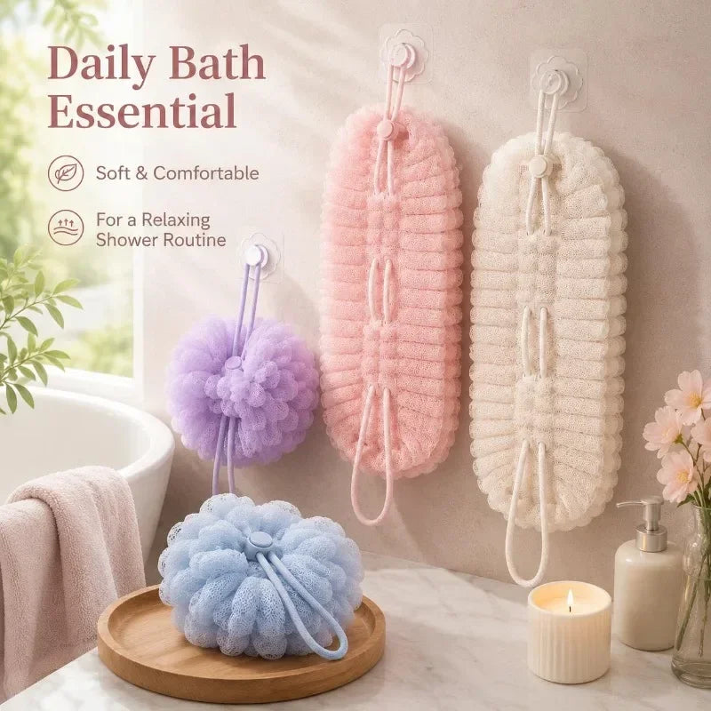1 Bath Scrub Towel Back Cleaning Brush Shower Sponge Suction Cup Soft Qme