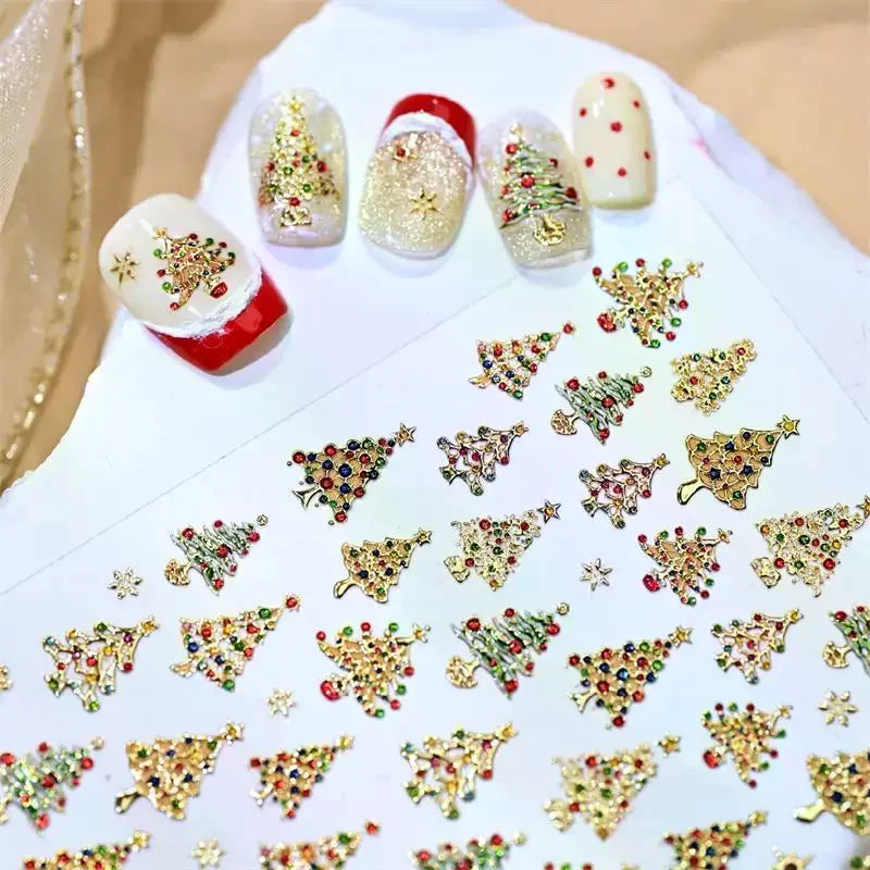 Cute Christmas Crystal Ball Colored Lights Tree Nail Art Print Qme