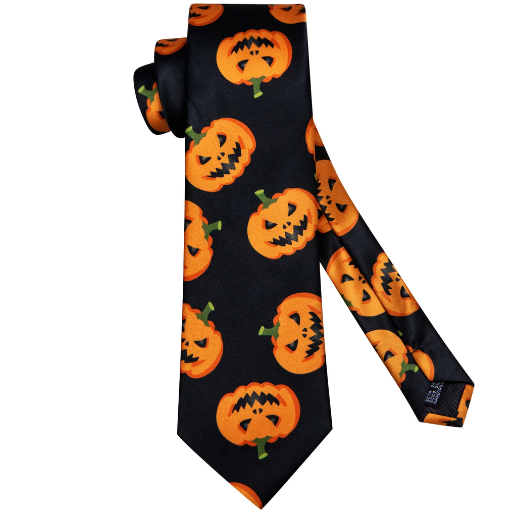 Hi-Tie Halloween Ties for Men Funny Necktie Thanksgiving Tie Handkerchief Cufflinks Gift for Men Gravats Novelty Designer Qme