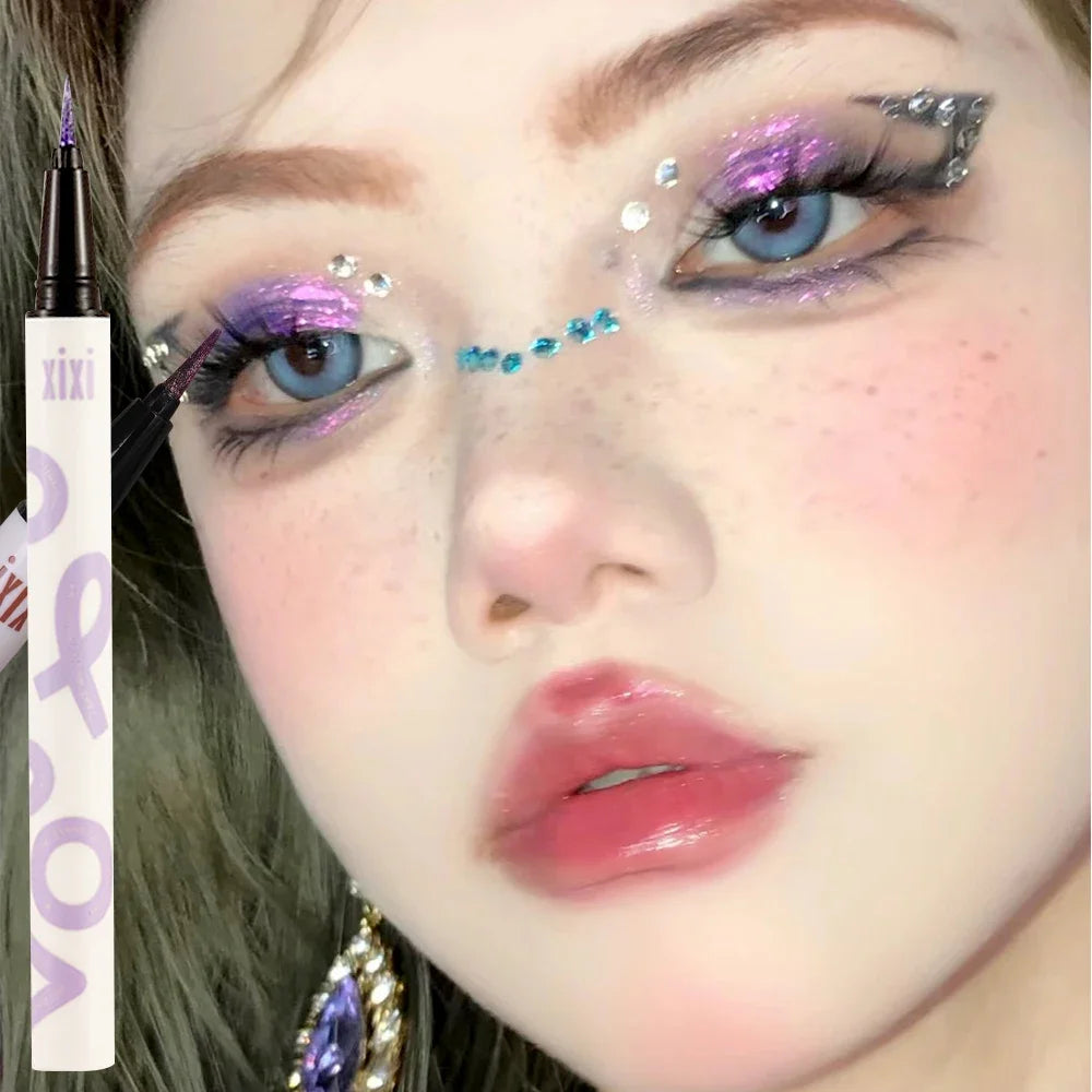 6 Colors Thin Pearlescent Eyeliner Liquid Pencil 3 in 1 Shiny Silkworm Eye Shadow Stick Lasting Smooth Glitter Eyeliner Makeup Qme
