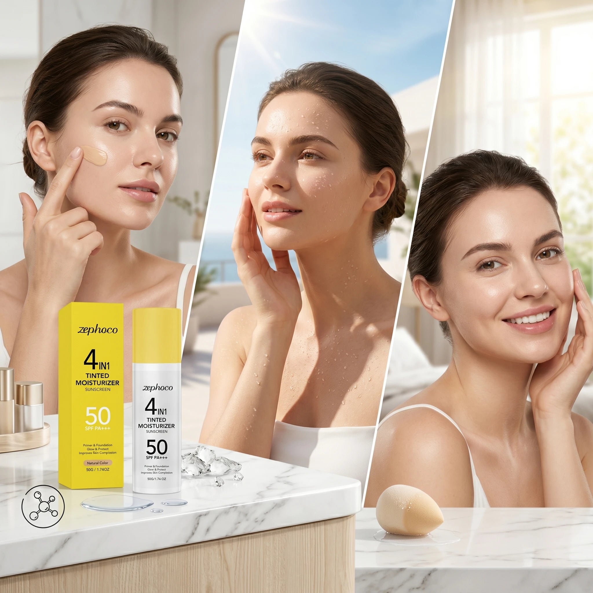 zephoco Tinted Moisturizer Sunscreen Spf 50 Anti UV Improve Skin Tone Full Coverage Foundation Base Makeup Moisturizing Sunblock Qme
