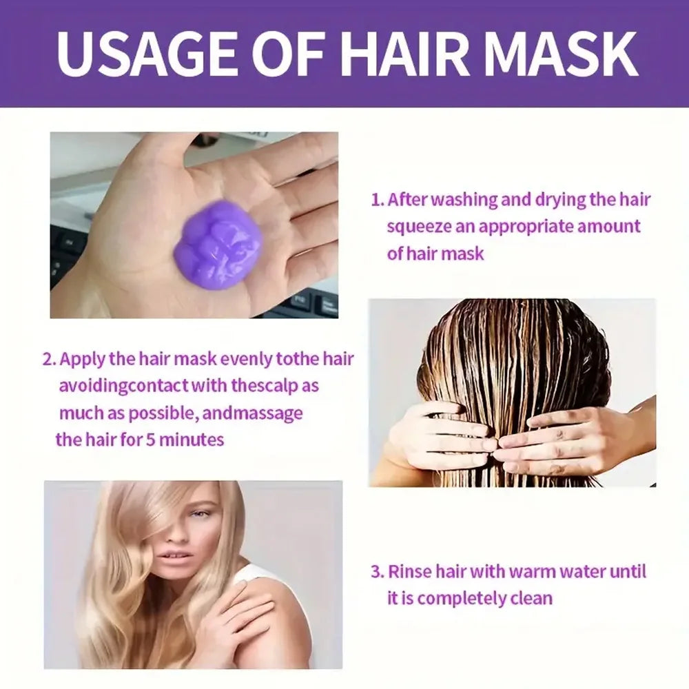 Purple Keratin Hair Mask Repairing For Hair Damaged Maltreated Moisturizing Nourishing Repairing Hair Mask Hair Care Conditioner Qme