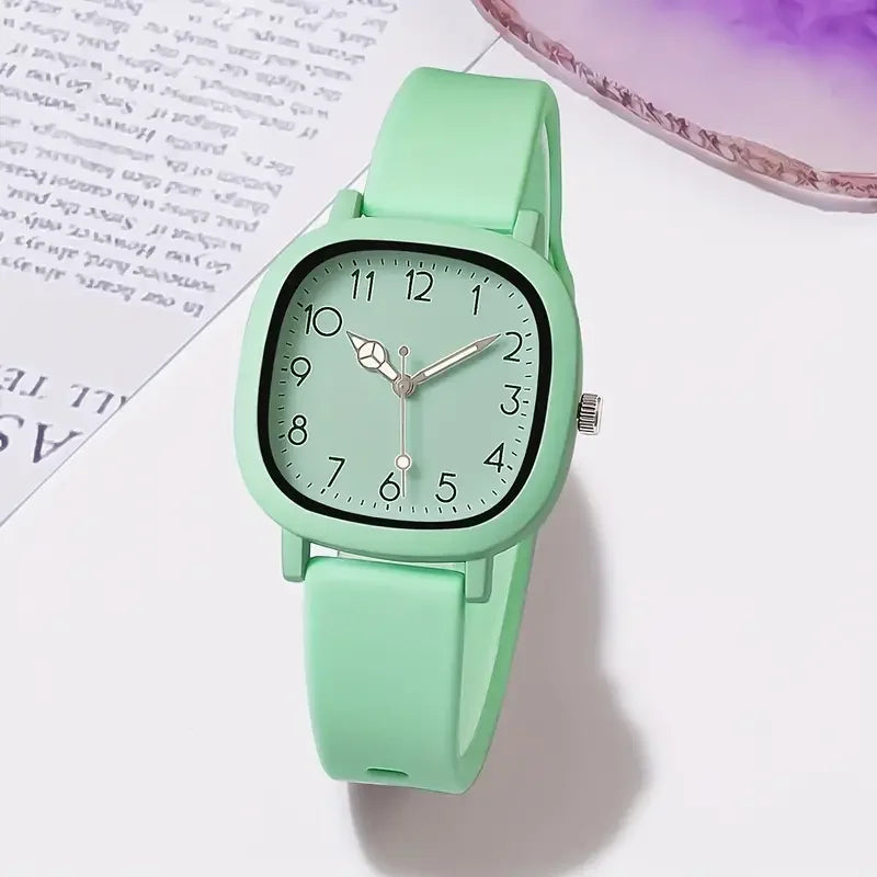 Candy Color Square Women Watch Casual Silicone Band Quartz Wristwatch 10 Colors Fashion Ladies Sports Clock Reloj Mujer No Box Qme green