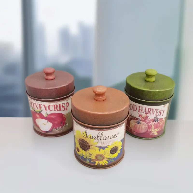 Retro Metal Sealed Container Countryside Tin Pot Coffee Tea Sweets Qme