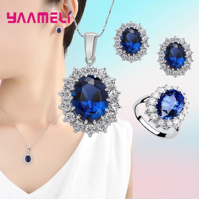 100% Authentic 925 Sterling Silver Color Women Wedding Engagement Jewelry Sets Oval Flower Design Shiny Cubic Zircon Crystal Qme
