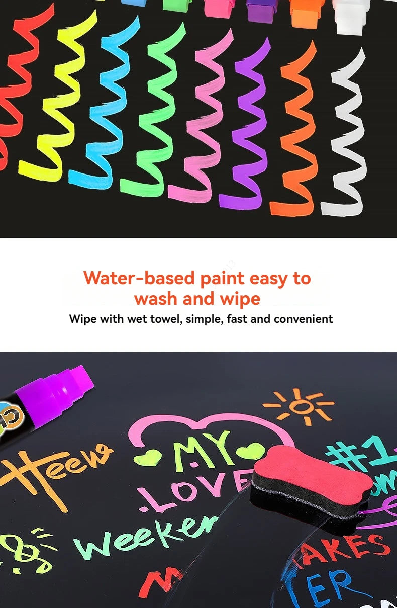 Liquid Erasable Chalk Markers Pens 8 Colors 10mm/15mm Washable & Wet Erase Neon Art Makers for Blackboard Chalkboard Signs Pen Qme