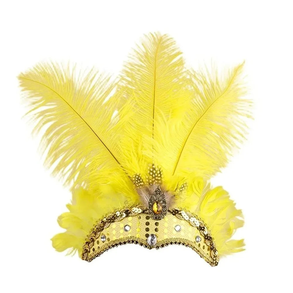 Exquisite Colorful Feather Headpiece Vintage Glitter Sequin Headband Qme Yellow