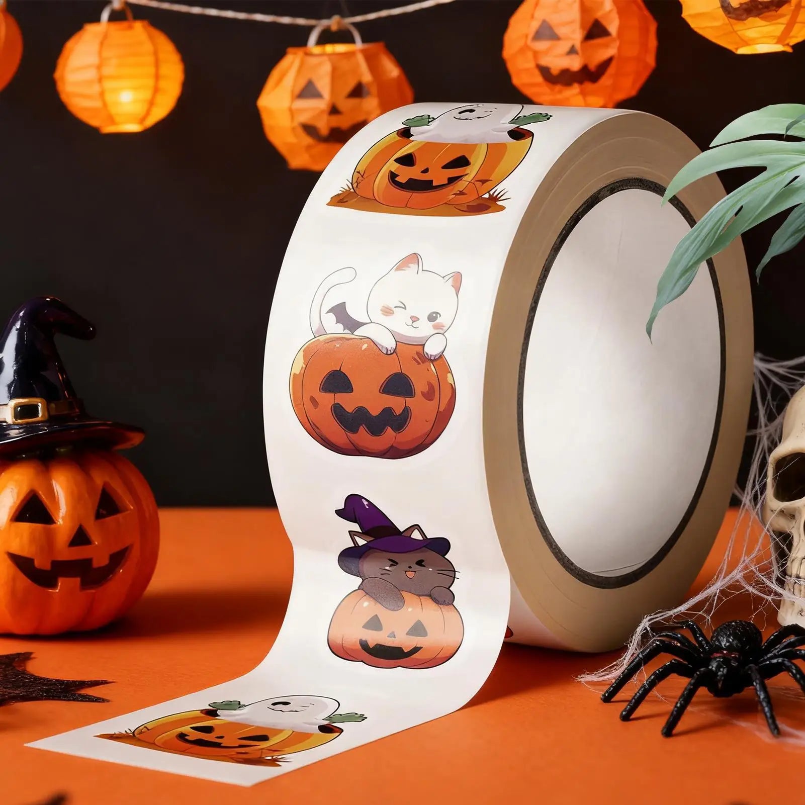 Halloween Stickers 500 Pumpkin Face Shape Decals Roll Sealing Qme