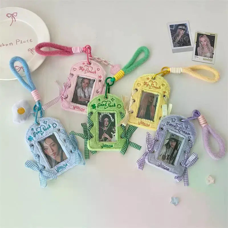 Cute Ballet-style Ribbon Photocard Holder Plush Card Lanyard Idol Qme