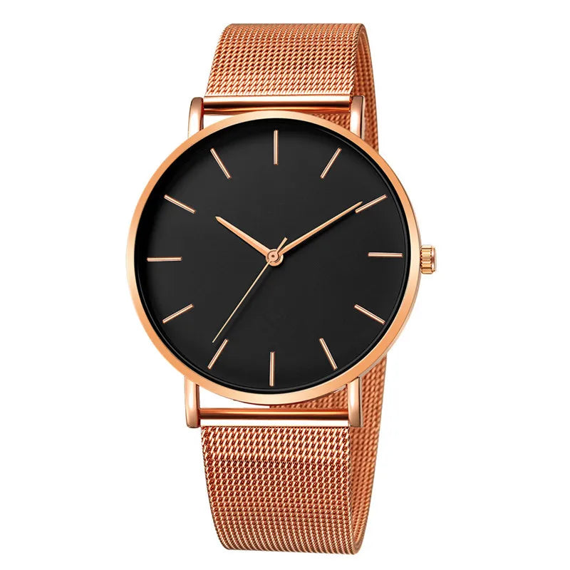 Reloj Mujer Ladies Fashion Metal Hour Casual Watch Simple Quartz Wrist Watch Female Black Mesh Stainless Steel Watch Saa Bracele Qme RG balck