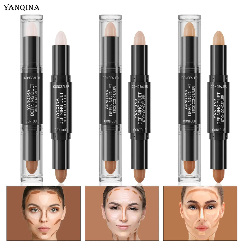 Contour Stick Duo, Double-Ended Highlight and Shadow Cream, Waterproof Full Coverage Concealer, Natural Finish Makeup for All Sk Qme