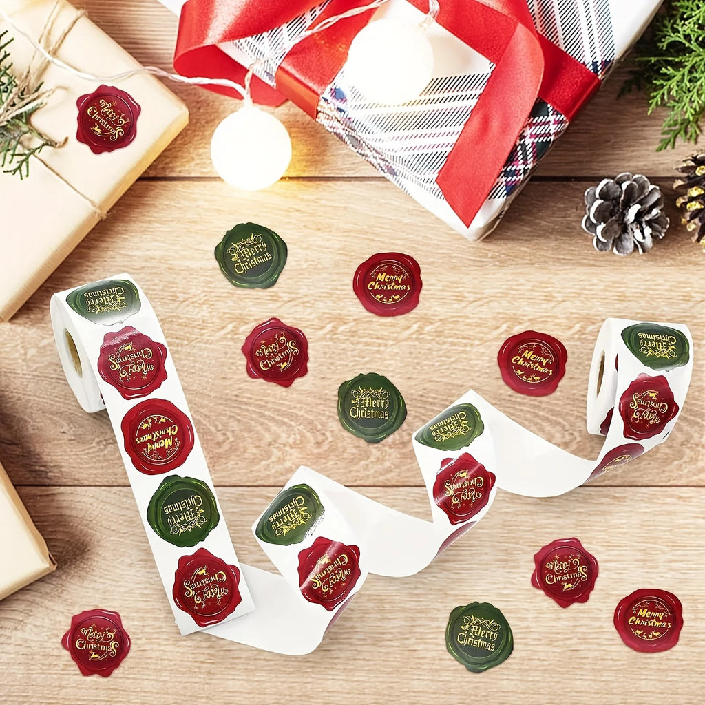 500 1.5-inch Christmas Sticker Rolls - Mixed Wax Seal Style "Merry Christmas" Labels for Greeting Cards, Envelope Seals, Gift Gi Qme