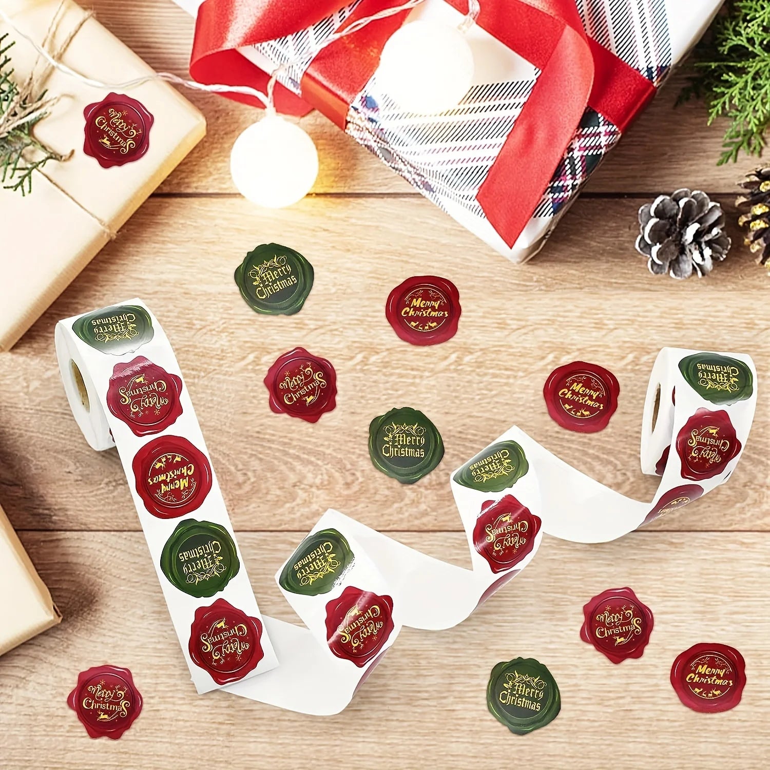 500 1.5-inch Christmas Sticker Rolls - Mixed Wax Seal Style "Merry Christmas" Labels for Greeting Cards, Envelope Seals, Gift Gi Qme