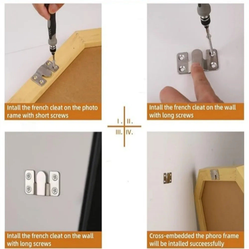 10Pcs Stainless Steel Flush Mount Bracket Interlock Hanging Buckle Picture Frame Mirror Frame Wall Hooks Home Accessories Qme