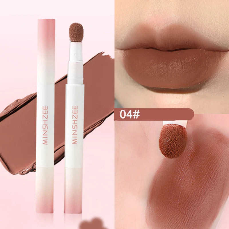 Liquid Lipstick With Cushion Applicator Velvet Matte Lip Gloss Moisturizing Creamy Soft Liquid Blush Lip Stick Multi-uses Makeup Qme 04-MINSHZEE