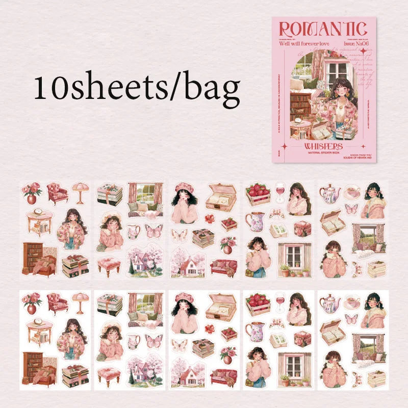 Romantic Couple Sticker Pack 10 Sheets/Bag Scrapbook Stationery DIY Journal Phone Case Notebook Decoration Qme 6