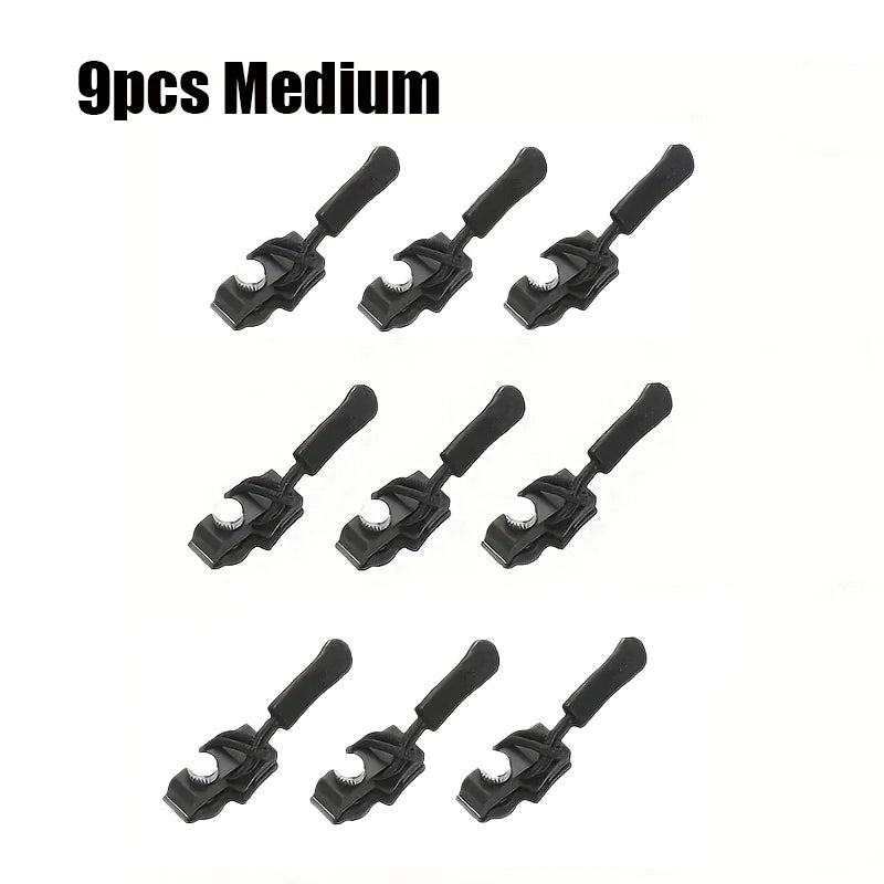 9pcs Zipper Repair Kit, Quick Install Zipper Heads, Detachable Replacement Zip Tops, Interchangeable Plastic Zipper Pulls Qme 9pcs Medium