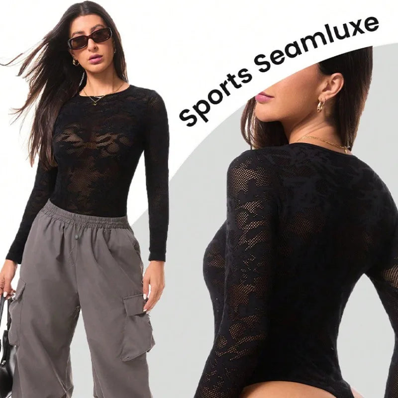 Popular Mesh Hollow Jumpsuit Yoga Sports Fitness Sexy Stunner Qme