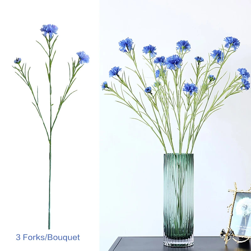 3 Forks/Bouquet Artificial Flower Silk Cornflower Fake Flowers Artificial Plant Decorative Flowers Home Decor Wedding Decor Qme