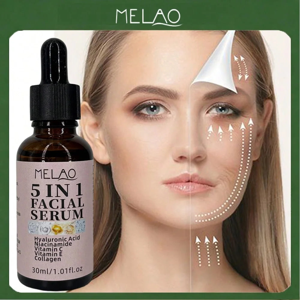 5 in 1 Facial Serum, MELAO Anti Aging Face Serum with Collagen, Deep Moisturizing, Brightening & Wrinkle Treatment Qme