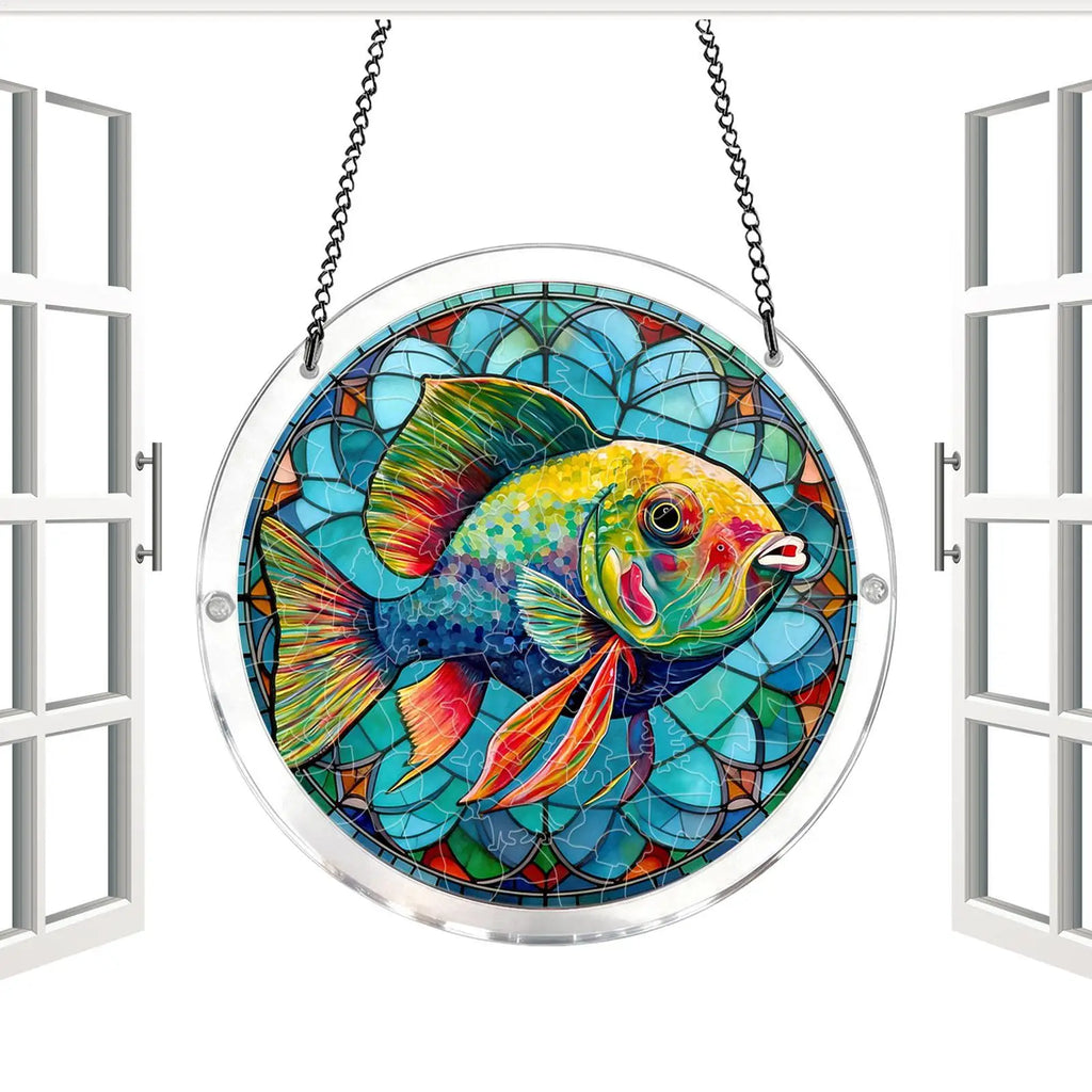 Jigsaw Puzzle Suncatcher Acrylic Animal Pattern Stained Art Decor 7 Qme