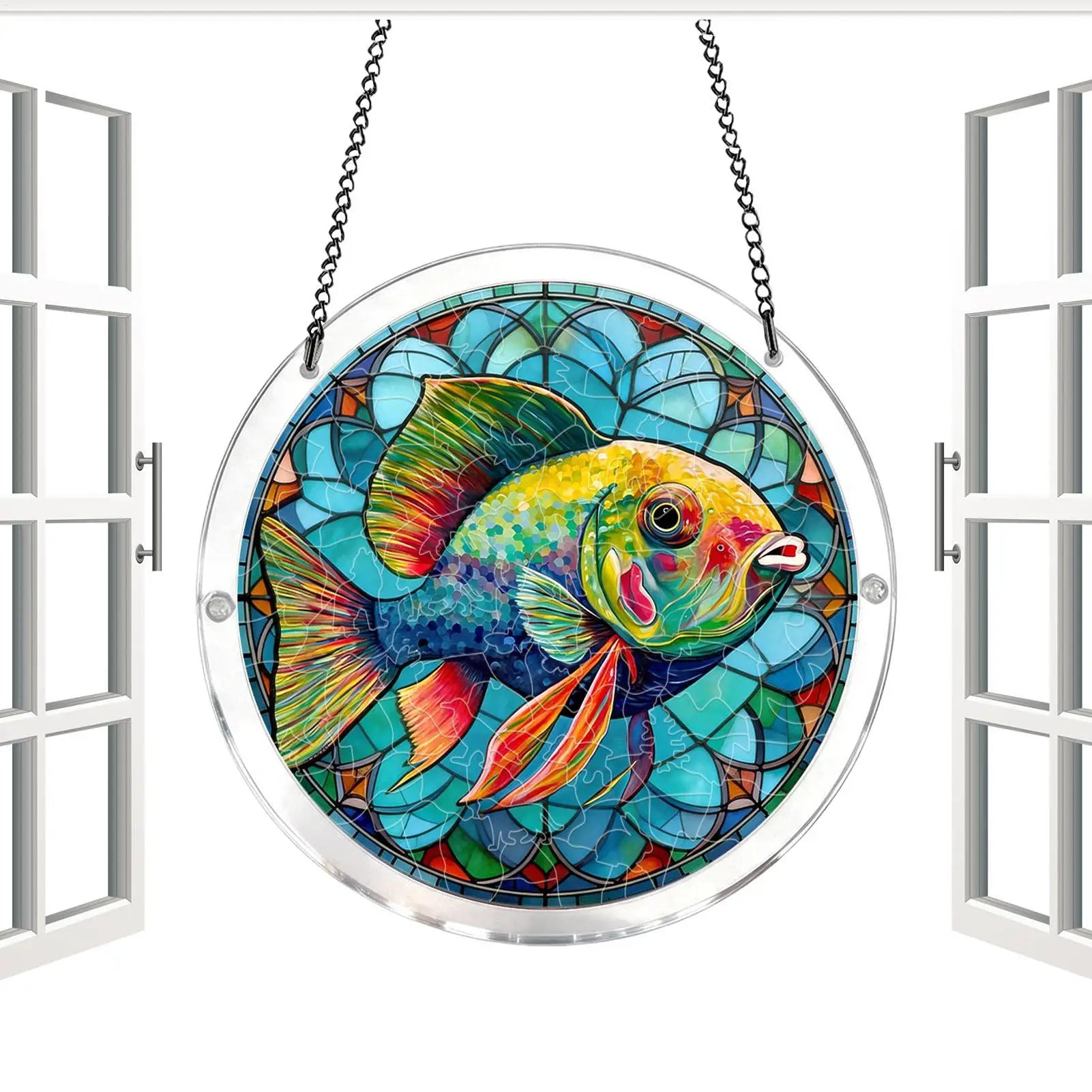 Jigsaw Puzzle Suncatcher Acrylic Animal Pattern Stained Art Decor 7 Qme