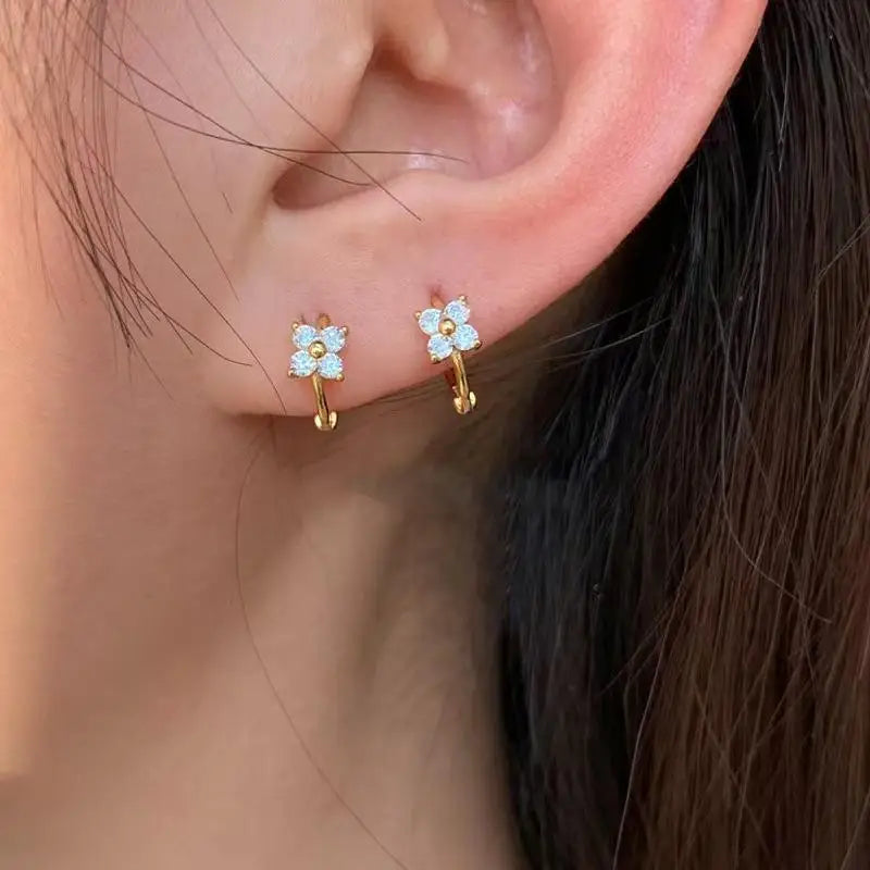 3PCS Fashion Cute Zircon Flower Ear Stud For Women Fashion 18K Gold Plated Star Ear Stud Earring Piercing Girl Set Jewelry Gift Qme