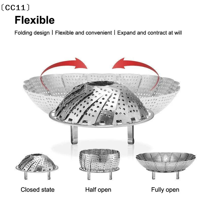 Folding Stainless Food Steamer Vegetable Fruit Basket Mesh Rack Qme