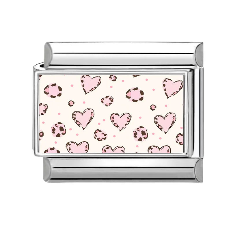 Fashion Pink Y2K Leopard Print Love Heart Butterfly Italian Charm