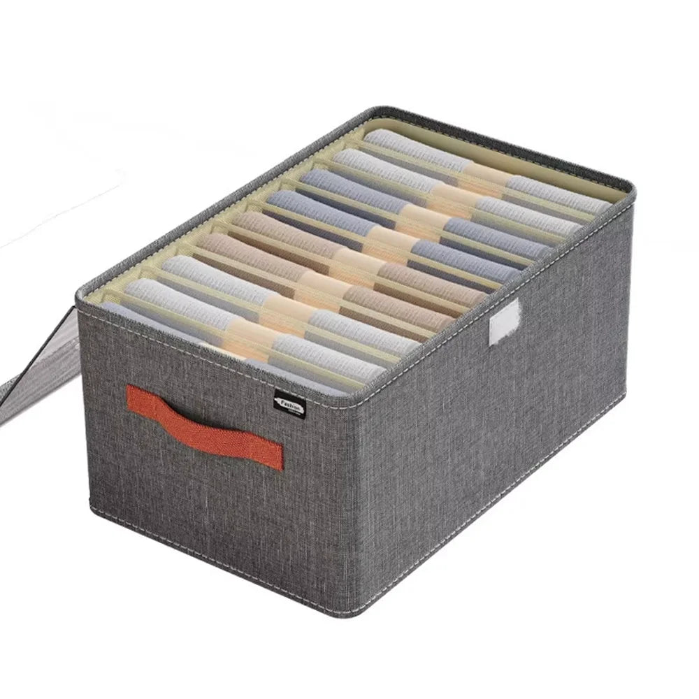 Premium Cationic Fabric Foldable Storage Box with Lid & Compartments PP Board Clothes Organizer for Wardrobe Use Qme
