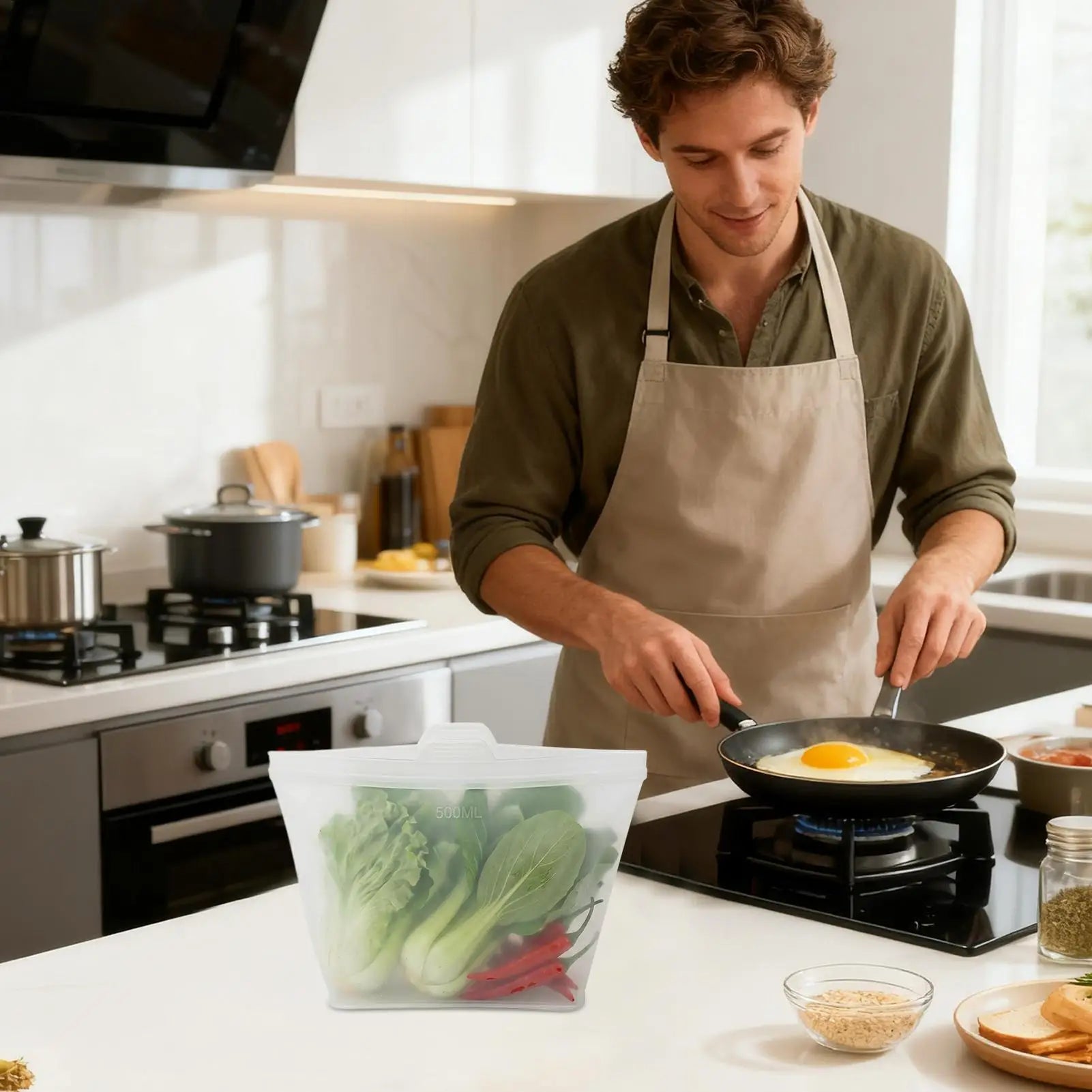 Reusable Food Storage Bags Silicone Heat-resistant Freezer Fruit Qme