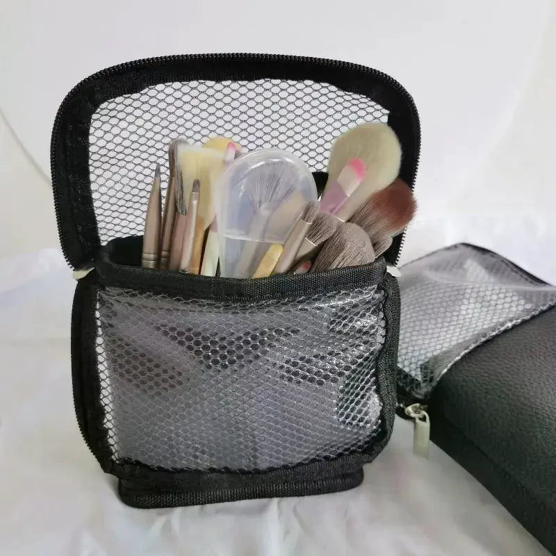 1Pcs Net Zipper Makeup Bag Stand-up Foldable Cosmetic Tool Bags Toiletry Bag Makeup Brush Case Makeup Tools Holder Cosmetic Bag Qme