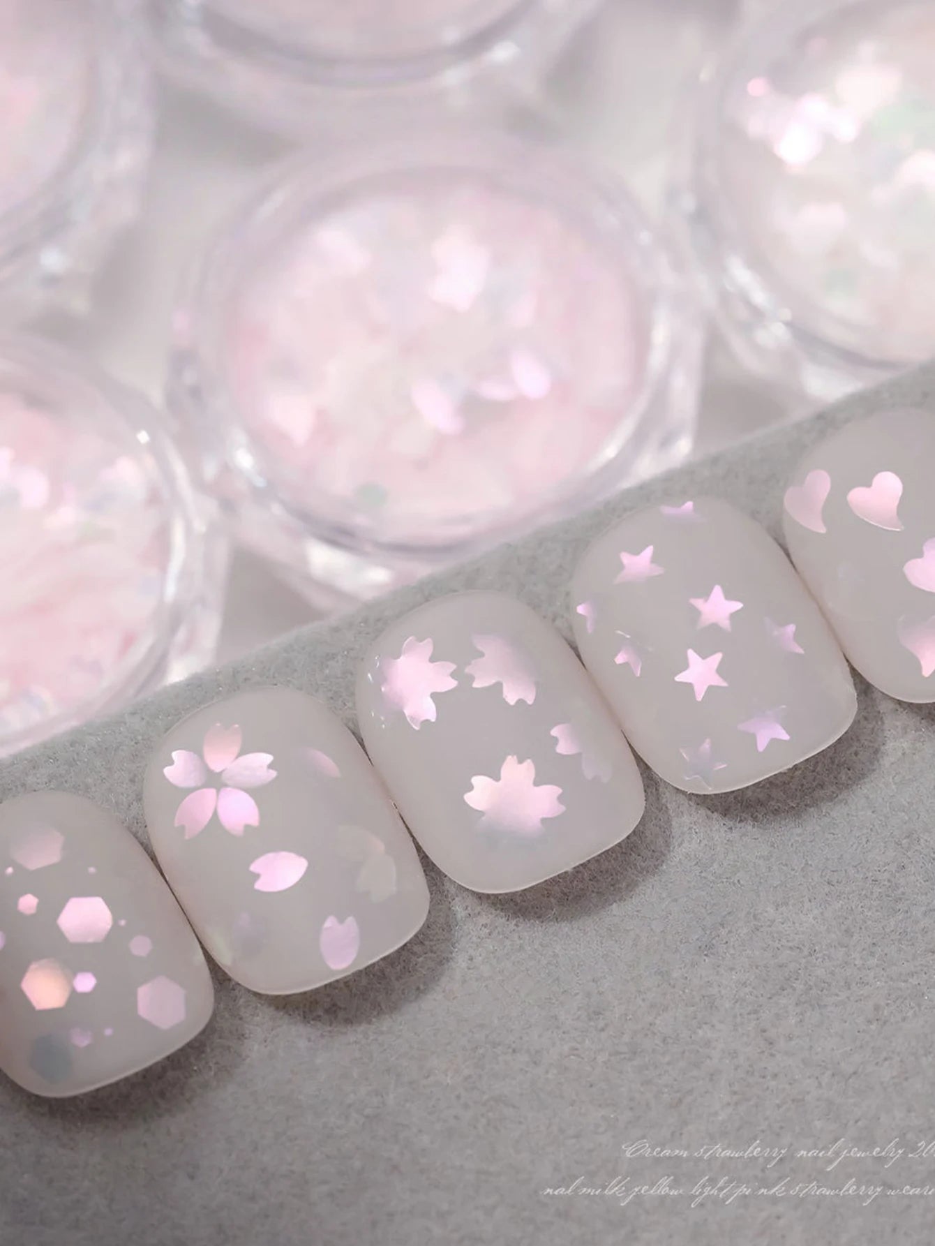 1 Pink Cherry Blossom Glitter Nail Art Heart Flower Butterfly DIY Qme