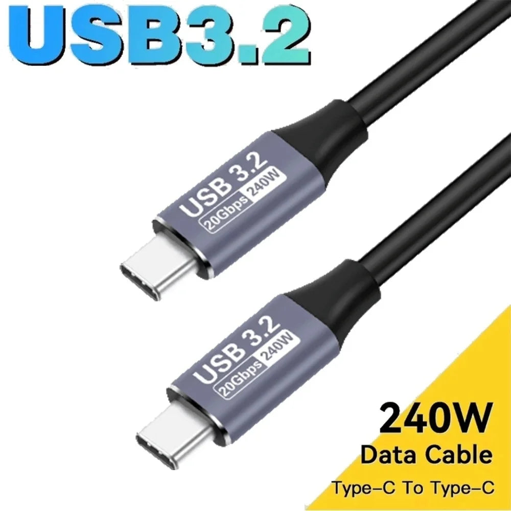 USB 3.2 20Gbps Type C to Type C Cable 240W 5A Fast Charging 4K@60Hz Audio Video Sync Cord For Laptop Steam Deck ROG Ally Devices Qme