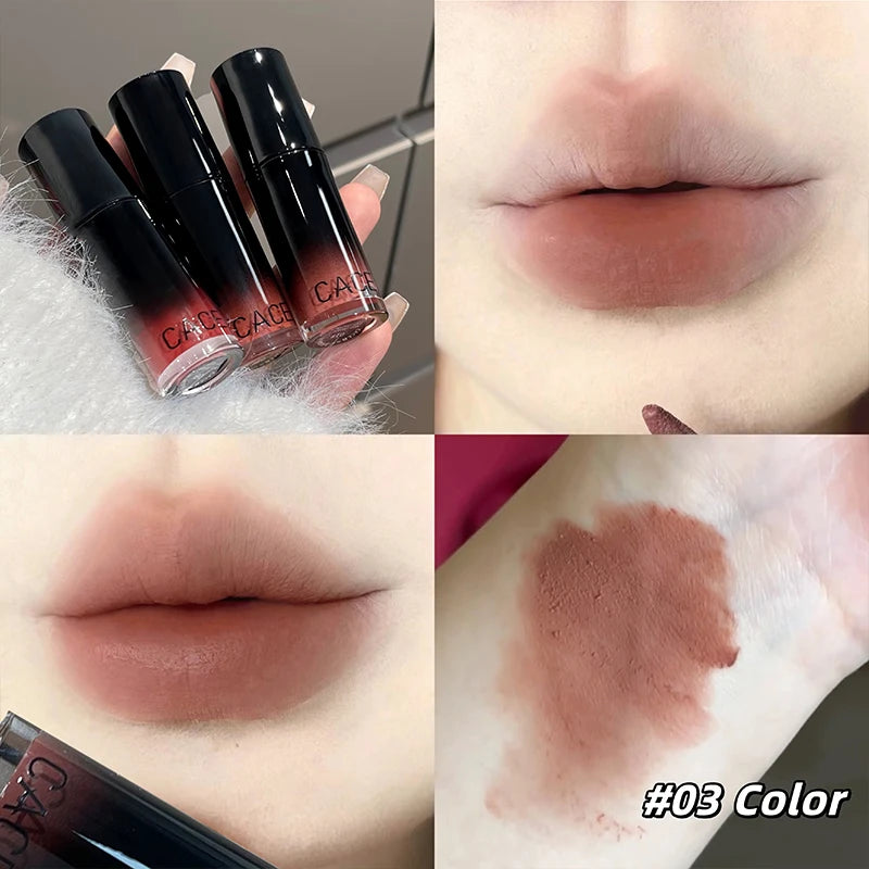 CACE Matte Liquid Lipstick Waterproof Lasting Velvet Nude Lip Mud Rose Red Lip Gloss Tint Korean Cosmetics For Women Lip Stain Qme 03