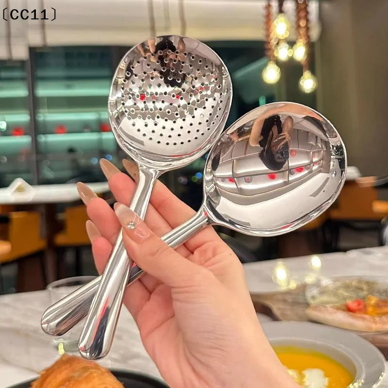 Stainless Steel Serving Spoon Restaurant Public Use Filtering Soup Qme