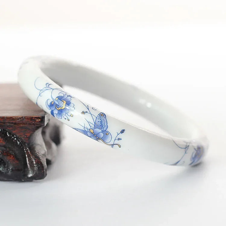 Chinese Antique Blue and White Porcelain Bangle Classic Ethnic Jingdezhen Ceramic Crafts Collection Jewelry Gifts Collection Qme 10-thin-1.2cm 58-60mm