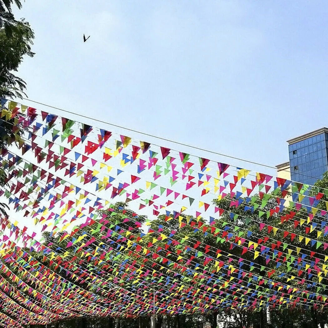 100M Multicolored Triangle Flags Bunting Party Banner Triangle Garland For Wedding Shop Street Decor Garden Kindergarten Decor Qme