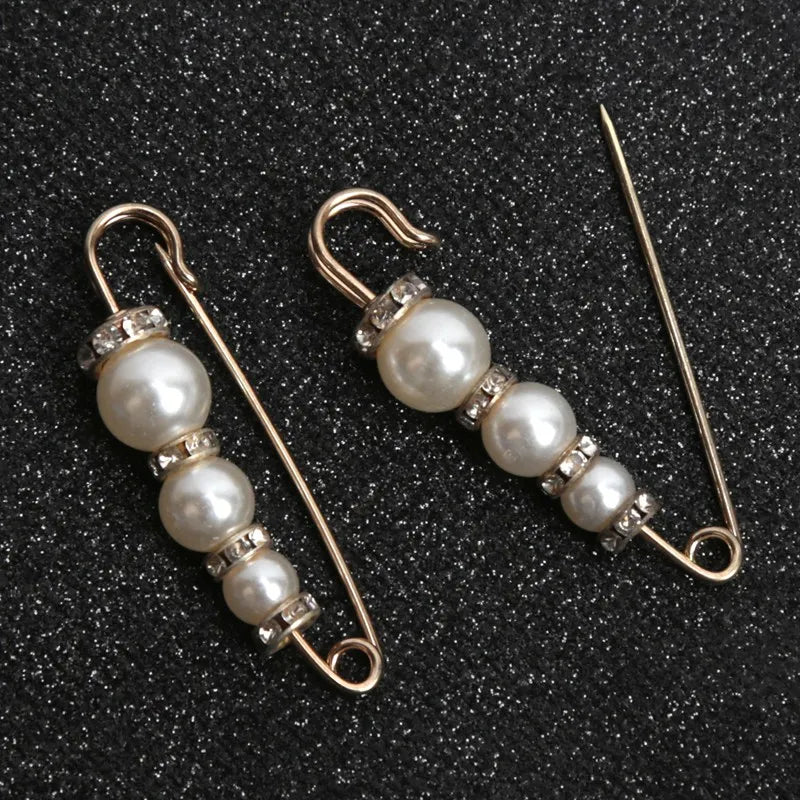 Women Fashion Pearl Brooch Waist Tighting Clip Safety Pin Sweater Qme