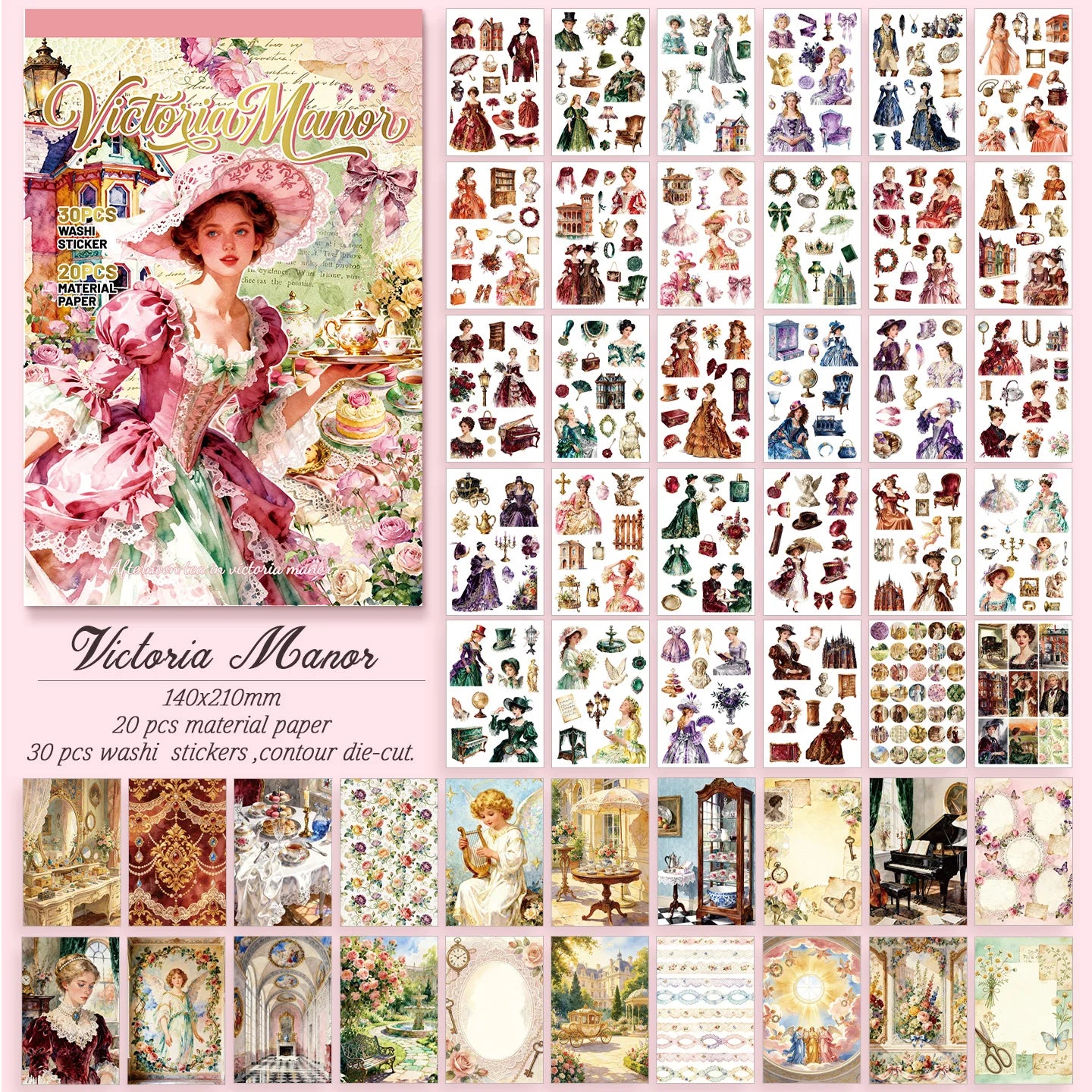 TIANZI 50 Sheets Sticker Book Victoria Estate Series die-cutting Sticker Photo Frame Desktop Decoration Sticker Back To School Qme A