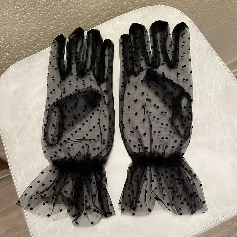Ladies Polka Dot Gloves Romantic Lace Fashion Women Short Tulle Qme
