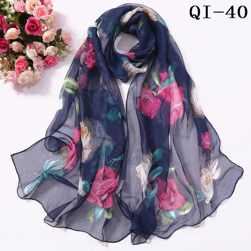 Painting Lotus Beach Sun Protection Chiffon Georgette Scarf Women