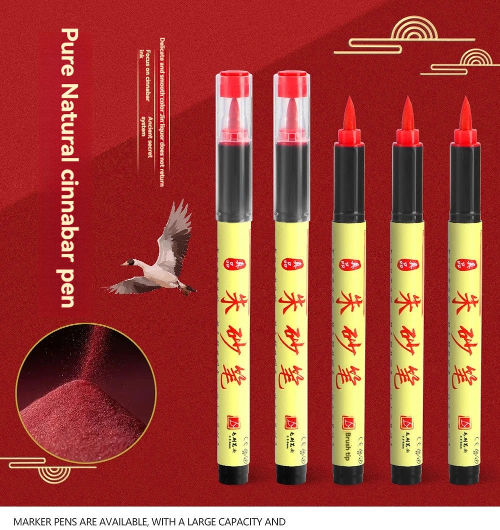 Cinnabar Pen Art Markers Pen, Red/Black Soft Brush Tip Pens, For Copy The Scriptures, Talismans, Calligraphy And Red Drawing Qme